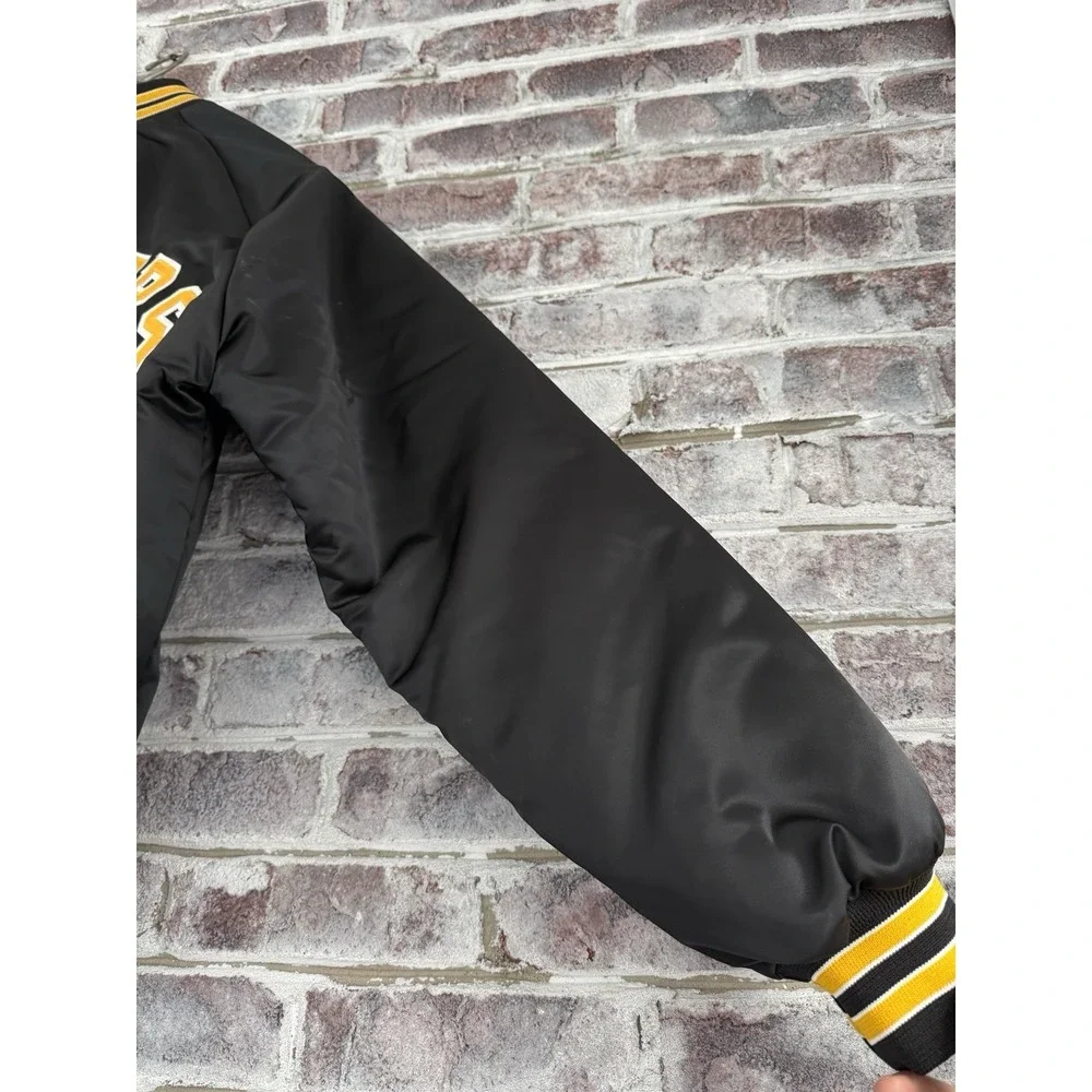 Vtg Pittsburgh Steelers Spell Out Men Large Satin Jacket Chalk Line Embroidered - Picture 6 of 16